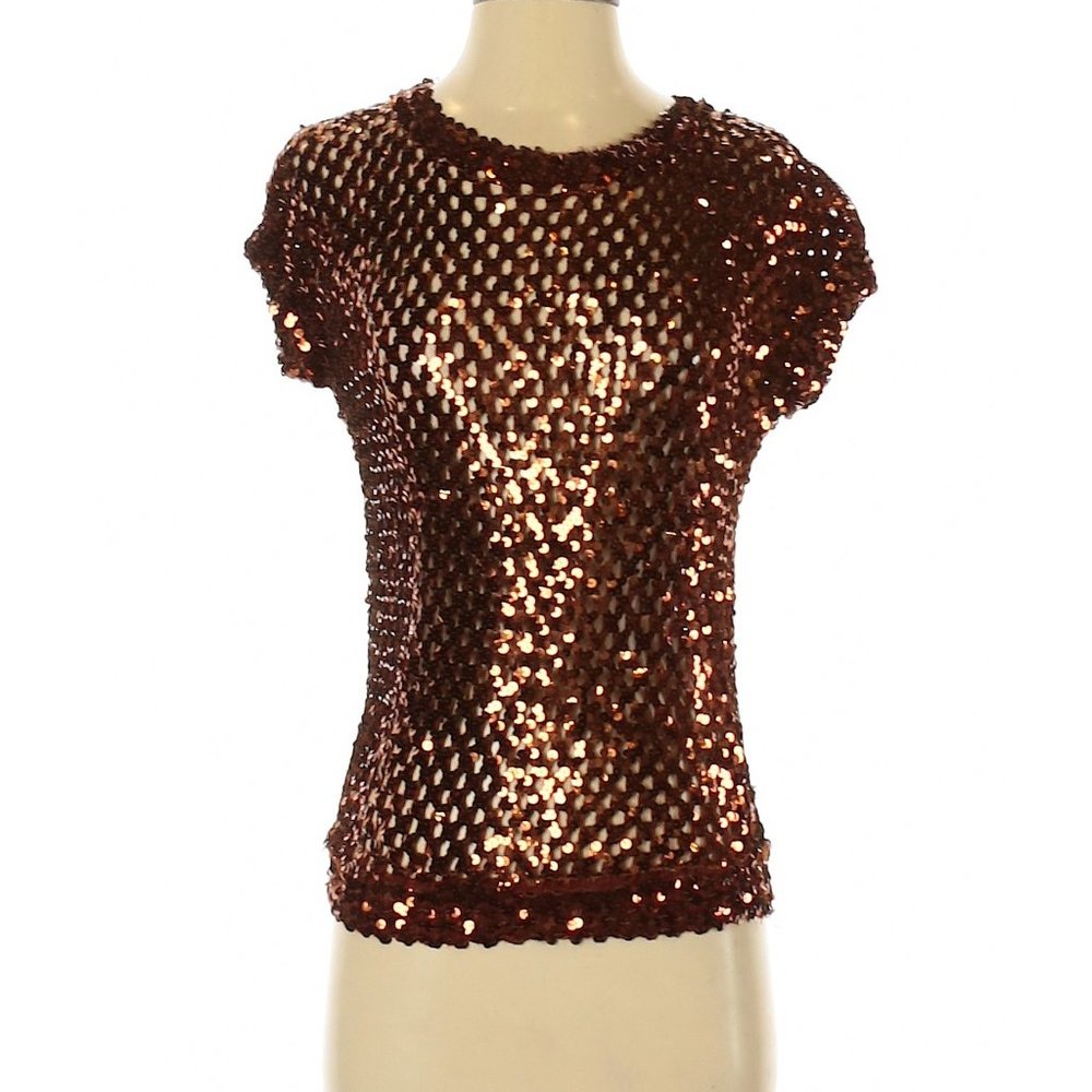 Tony Perotti Sequin Sleeve Top Medium EUC